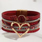 Fiery Red Valentine Rhinestone Heart Layered Bracelet