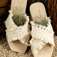 Beige Tassel Woven Crossed Straps Flat Slippers