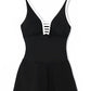 Black Strappy V Neck Side Split One-piece Swimdress