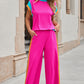 Strawberry Pink Color Block Detail Casual Two-piece Set