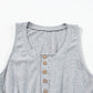 Gray Ribbed Knit Buttons Drawstring Sleeveless Jumpsuit