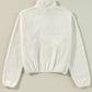 White Fleece Placket Turn-down Collar Drop Shoulder Sweatshirt