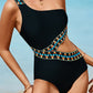 Black Zigzag Accent Cutout One Shoulder Teddy Swimwear