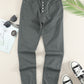 Gray Plain High Waist Buttons Frayed Cropped Denim Jeans