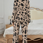 Khaki Cheetah Contrast Trim Loose Fit Two Piece Sleepwear