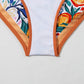 Orange Fruit Plant Print Tied Straps V Neck One Piece Swimsuit