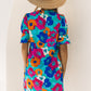 Multicolor Split V Collar Ruffle Sleeve Floral Shift Dress