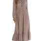 Smoke Gray Dotty Print Button V Neck Long Sleeve Ruffled Dress