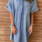 Light Blue Loose Medium Wash Short Sleeve Shirt Chambray Dress