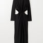 Black Ribbed Twist Cutout Long Sleeve Dress