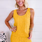 Yellow Crinkled U Neck Tank Top and Wide Leg Pants Set