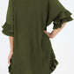 Moss Green High-low Hem Ruffle Sleeve Pleated Shirt Dress