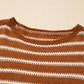 Brown Stripe Drop Shoulder Casual Sweater