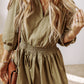 Guacamole Green Collared V Neck Smocked High Waist Mini Dress