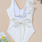 White Asymmetric Ruffle Trim Tie Waist One Piece Swimsuit