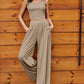 Parchment Textured Sleeveless Crop Top and Wide Leg Pants Outfit