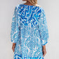 Sky Blue Bohemian Print Puff Sleeve Tied V Neck Flared Mini Dress