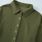 Moss Green Corded Buttons Placket Drop Shoulder Collared Shift Dress