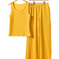 Yellow Crinkled U Neck Tank Top and Wide Leg Pants Set