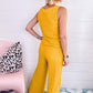 Yellow Crinkled U Neck Tank Top and Wide Leg Pants Set