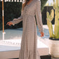 Smoke Gray Dotty Print Button V Neck Long Sleeve Ruffled Dress