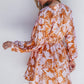 Brown Floral Puff Sleeve Smocked Waist Layered Dress