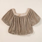 Simply Taupe Pleated Puff Sleeve Square Neck Blouse