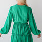 Sea Green Frilly V Neck Puff Sleeve Drawstring Shift Mini Dress