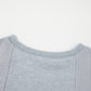 Light Grey Waffle Patchwork Long Sleeve Raw Hem Pullover Top