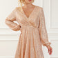 Apricot Wrapped V-neck Sequin Dress