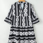 Black Geometric Print V Neck Ruffled Dress