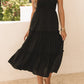 Black Tie Strap Smocked Frill Tiered Midi Dress