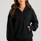 Black Solid Kangaroo Pocket Half Zipper Oversized Hoodie