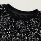 Black Sequined Long Sleeve Crew Neck Cropped Blouse