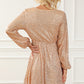 Apricot Wrapped V-neck Sequin Dress