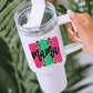 White mama Leopard Colorblock Handle Portable Cup 40oz