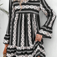 Black Boho Geometric Printed Flared Long Sleeve Mini Dress