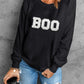 Black Chenille BOO Patched Pattern Crewneck Halloween Sweatshirt