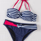 Blue Halter Bandeau Striped Bikini