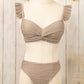 Pale Khaki Wavy Textured Ruffled Straps Twist Bikini Swimsuit