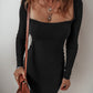 Black Long Sleeve Square Neck Maxi Bodycon Dress