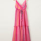 Pink Western Printed Tassel Tie V Neck Wrap Maxi Dress