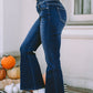 Blue Buttons Elastic Wide Waistband Back Flare Jeans