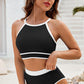 Black Contrast Trim Crisscross Back High Waisted Bikini