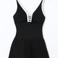 Black Strappy V Neck Side Split One-piece Swimdress