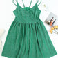 Green Double Straps Metallic Shining Skater Dress