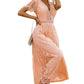 Pink V Neck High Waist Lace Maxi Dress