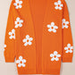 Orange Flower Pattern Drop Shoulder Plus Size Cardigan