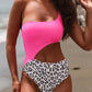 Rose Leopard Patchwork Asymmetric Cutout One Piece Swimsuit