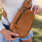 Brown Faux Leather Zipped Crossbody Chest Bag